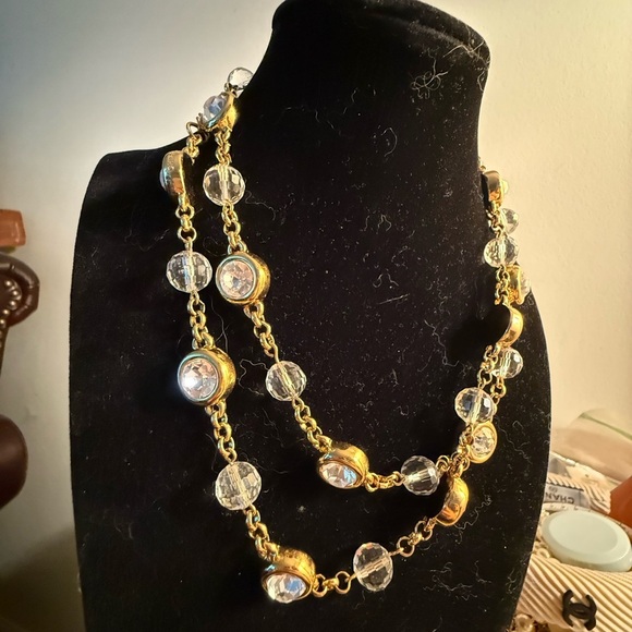 Vintage JBK 30” Crystal & Gold-Tone Necklace - Picture 4 of 5
